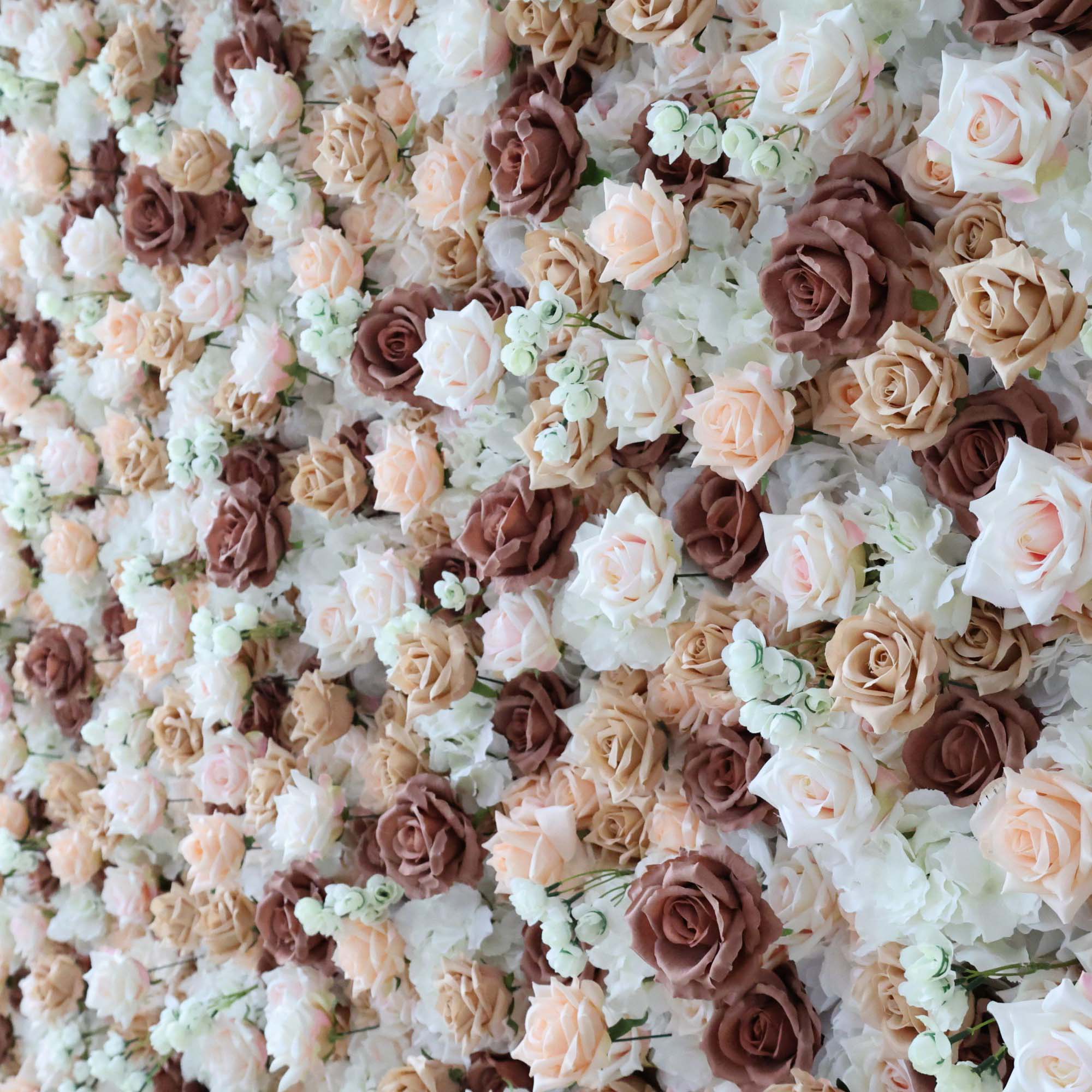 ValarFlowers Brown, khaki Roll Up Fabric Artificial Flower Wall Wedding Backdrop, Floral Party Decor, Event Photography-VF-295