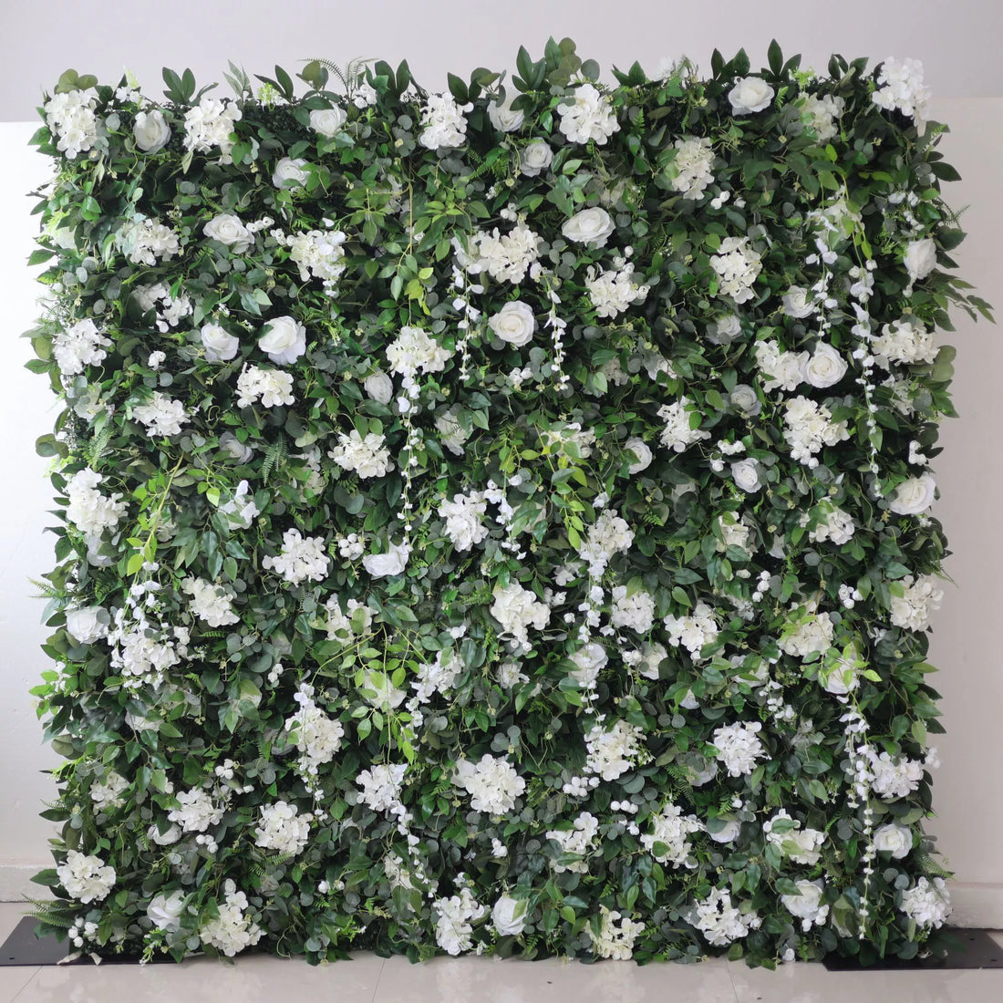 Valar Flores Roll Up Tecido Artificial Flor Branca e Folhas Verdes Vivas Floral Parede Wedding Backdrop, Decoração Floral Festa, Evento Fotografia-VF-071-4