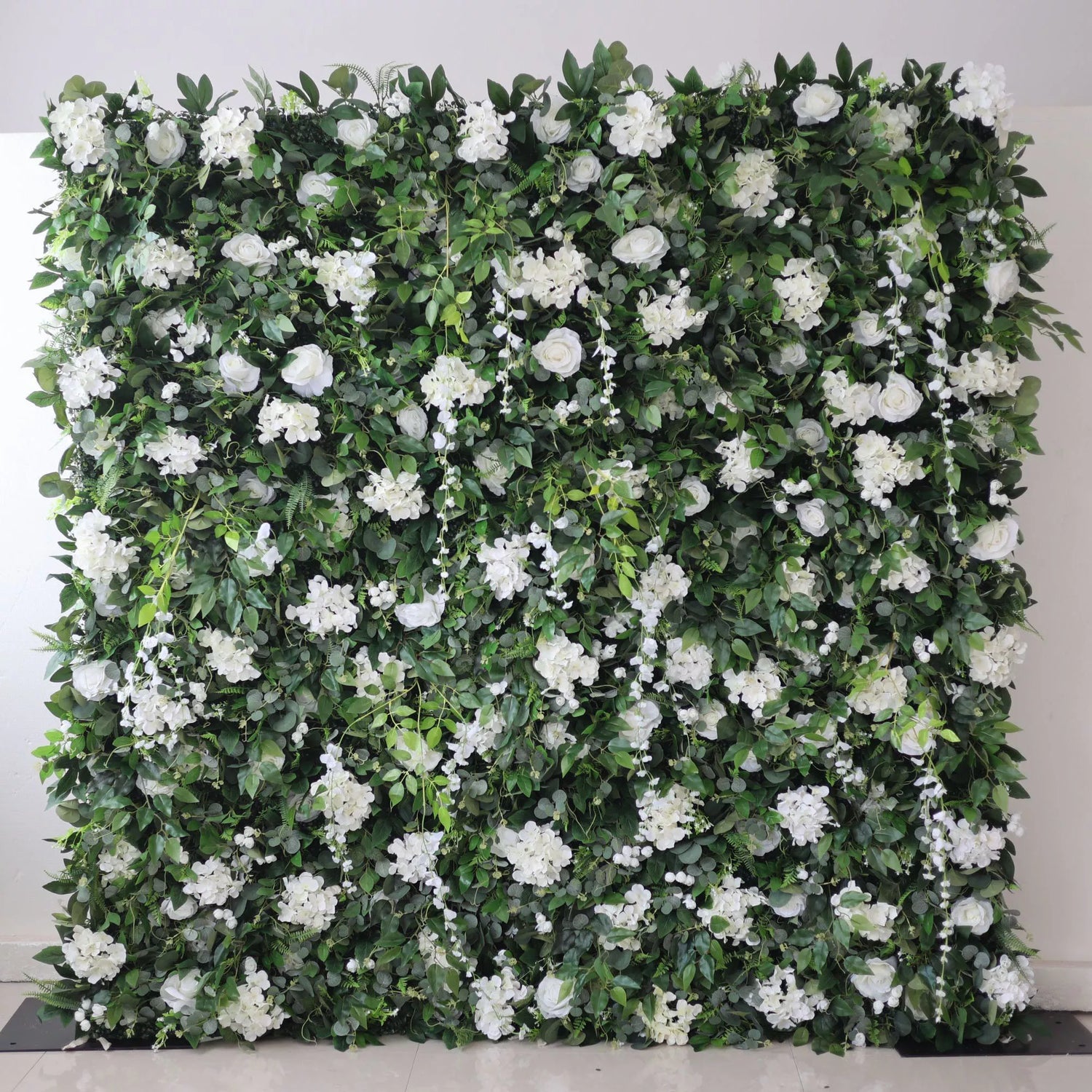 Valar Flowers Roll Up Fabric Artificial White Flower and Vivid Green Leaves Floral Wall Wedding Backdrop, Floral Party Decor, Event Photography-VF-071-4