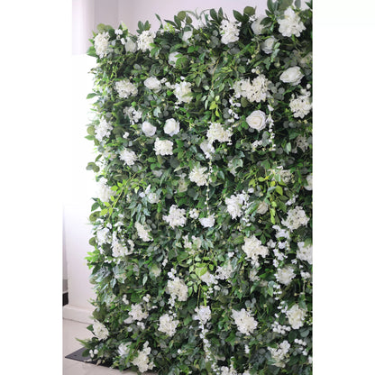 Flores Valar Enrolla Tela Flor Blanca Artificial Y Hojas Verdes Vivas Pared Floral Fondo De Boda De La Pared, Decoración Floral De La Fiesta, Fotografía Del Evento-VF-071-4