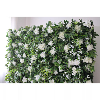 Valar Flowers Roll Up Fabric Artificial White Flower and Vivid Green Leaves Floral Wall Wedding Backdrop, Floral Party Decor, Event Photography-VF-071-4