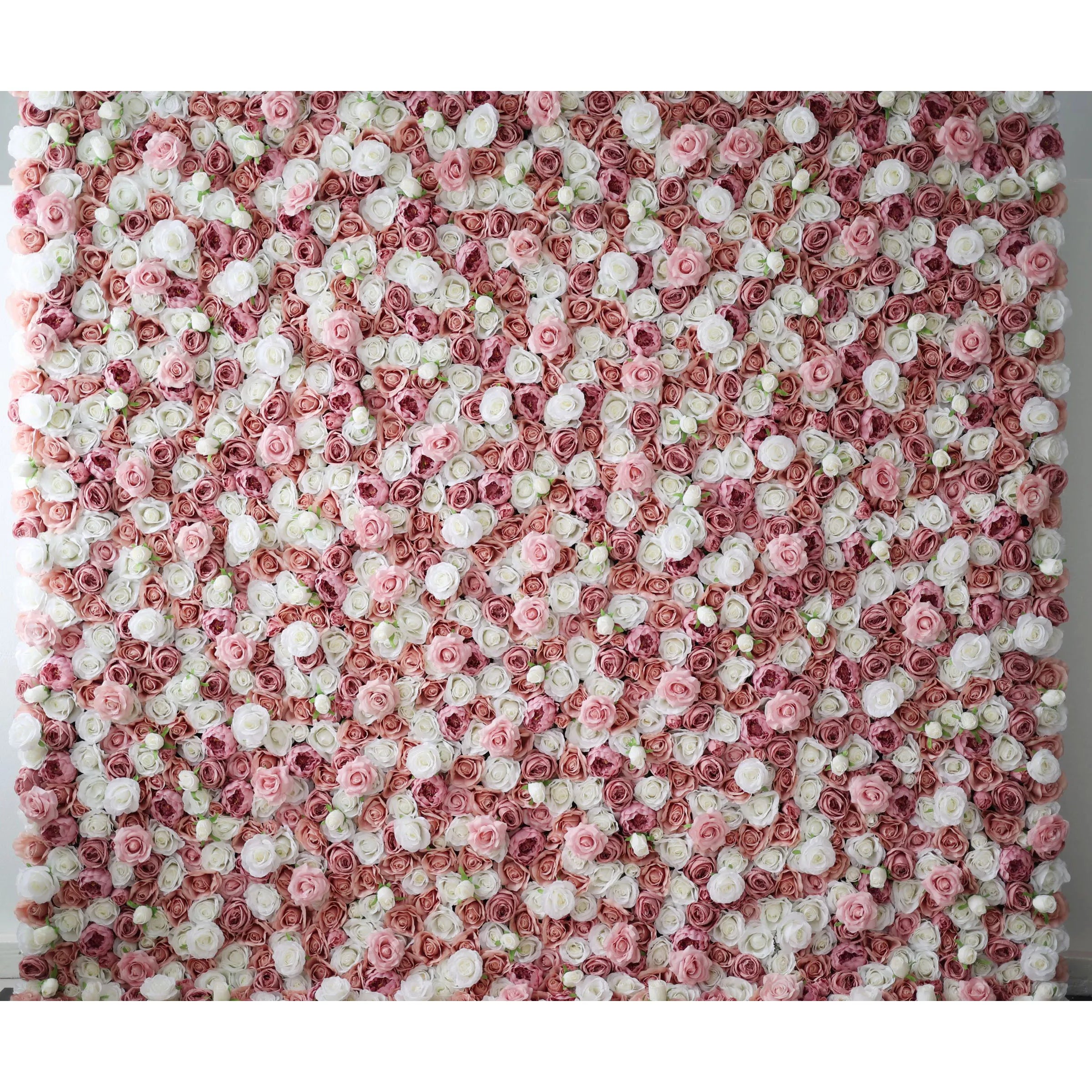 Valar Flowers Roll Up Fabric Artificial Mix Rose Red &amp; White Flower Wall Wedding Backdrop, Floral Party Decor, Event Photography-VF-038