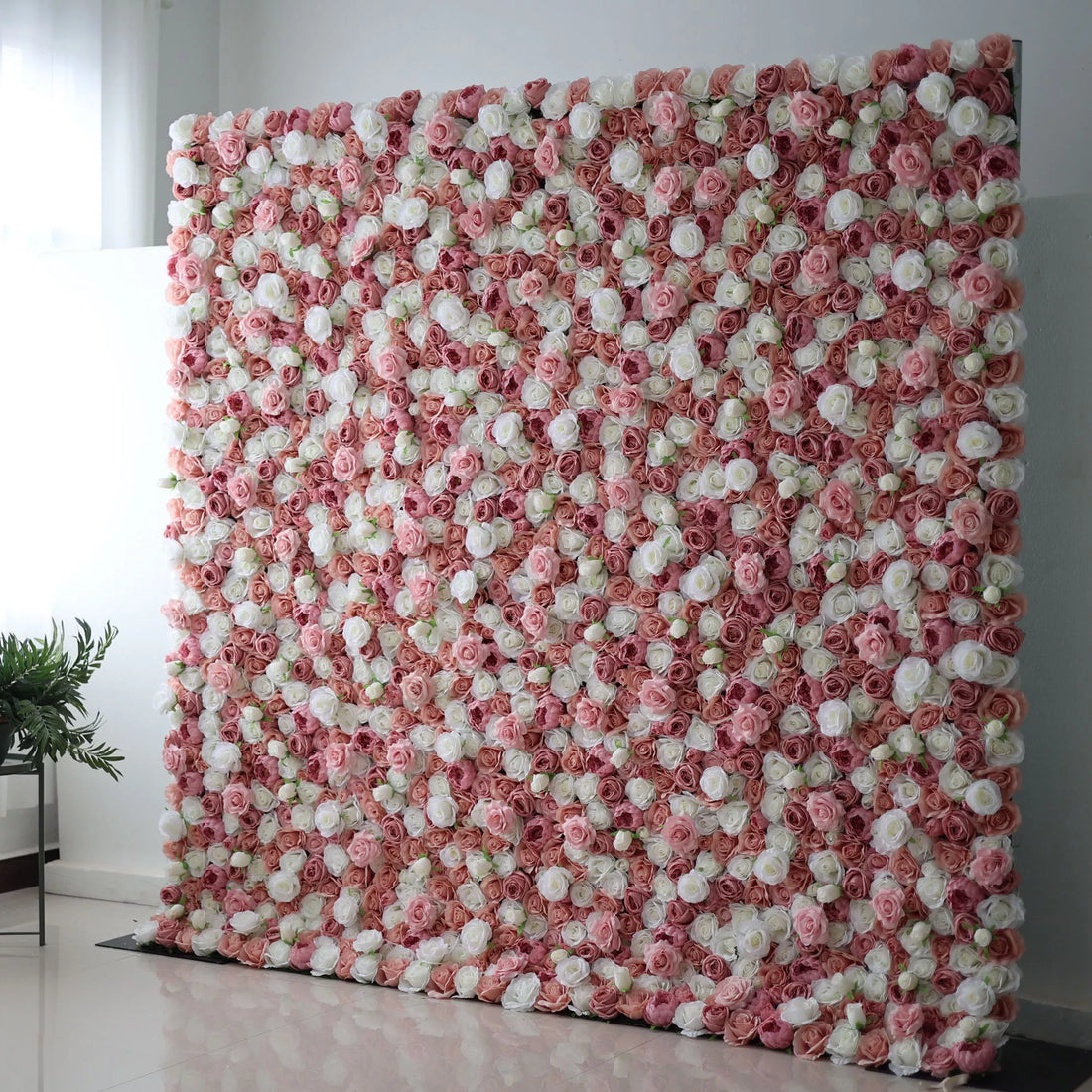 Valar Flowers Roll Up Fabric Artificial Mix Rose Red &amp; White Flower Wall Wedding Backdrop, Floral Party Decor, Event Photography-VF-038