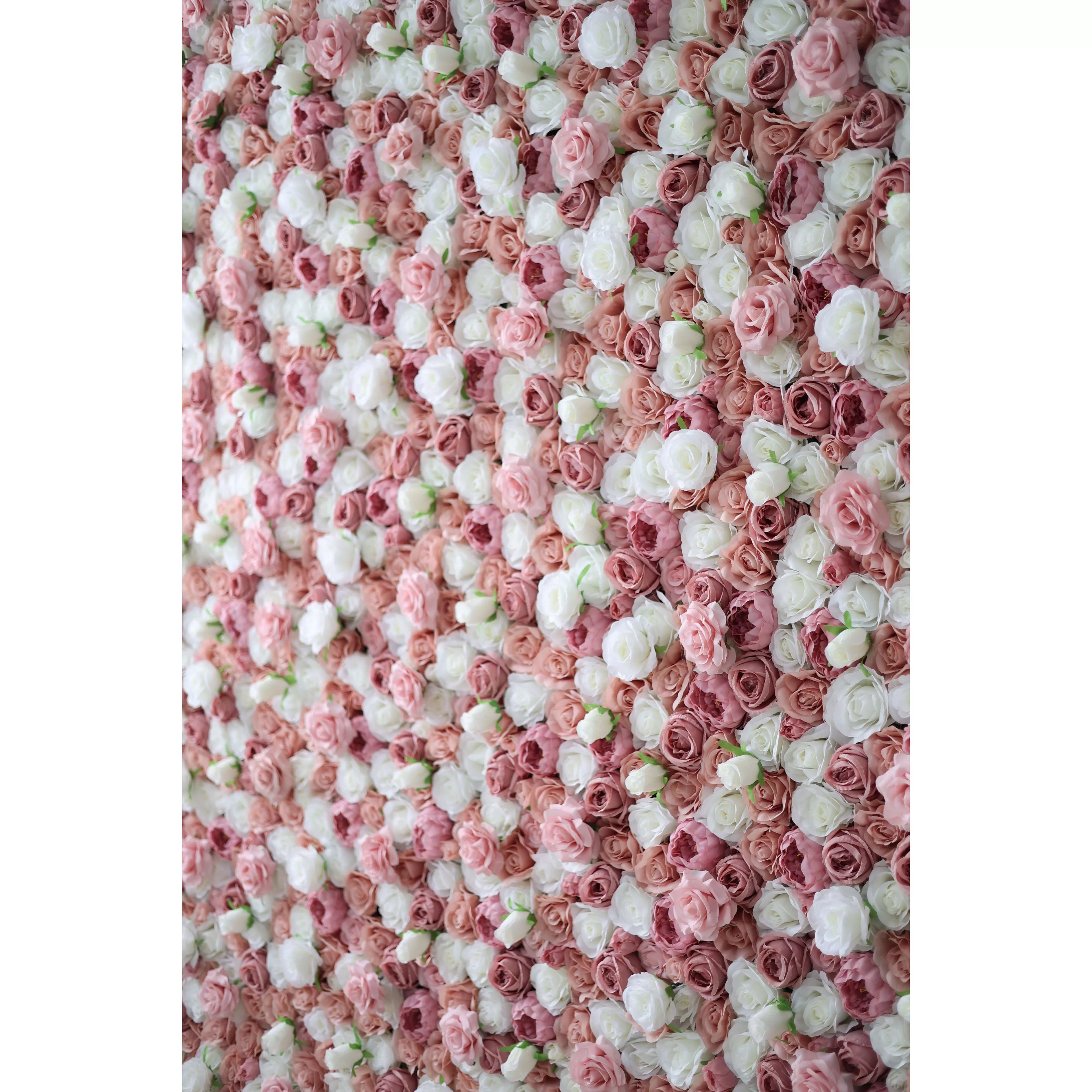 Valar Flowers Roll Up Fabric Artificial Mix Rose Red &amp; White Flower Wall Wedding Backdrop, Floral Party Decor, Event Photography-VF-038