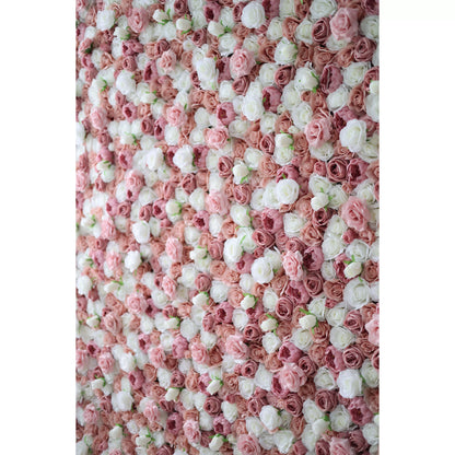 Valar Flowers Roll Up Fabric Artificial Mix Rose Red &amp; White Flower Wall Wedding Backdrop, Floral Party Decor, Event Photography-VF-038