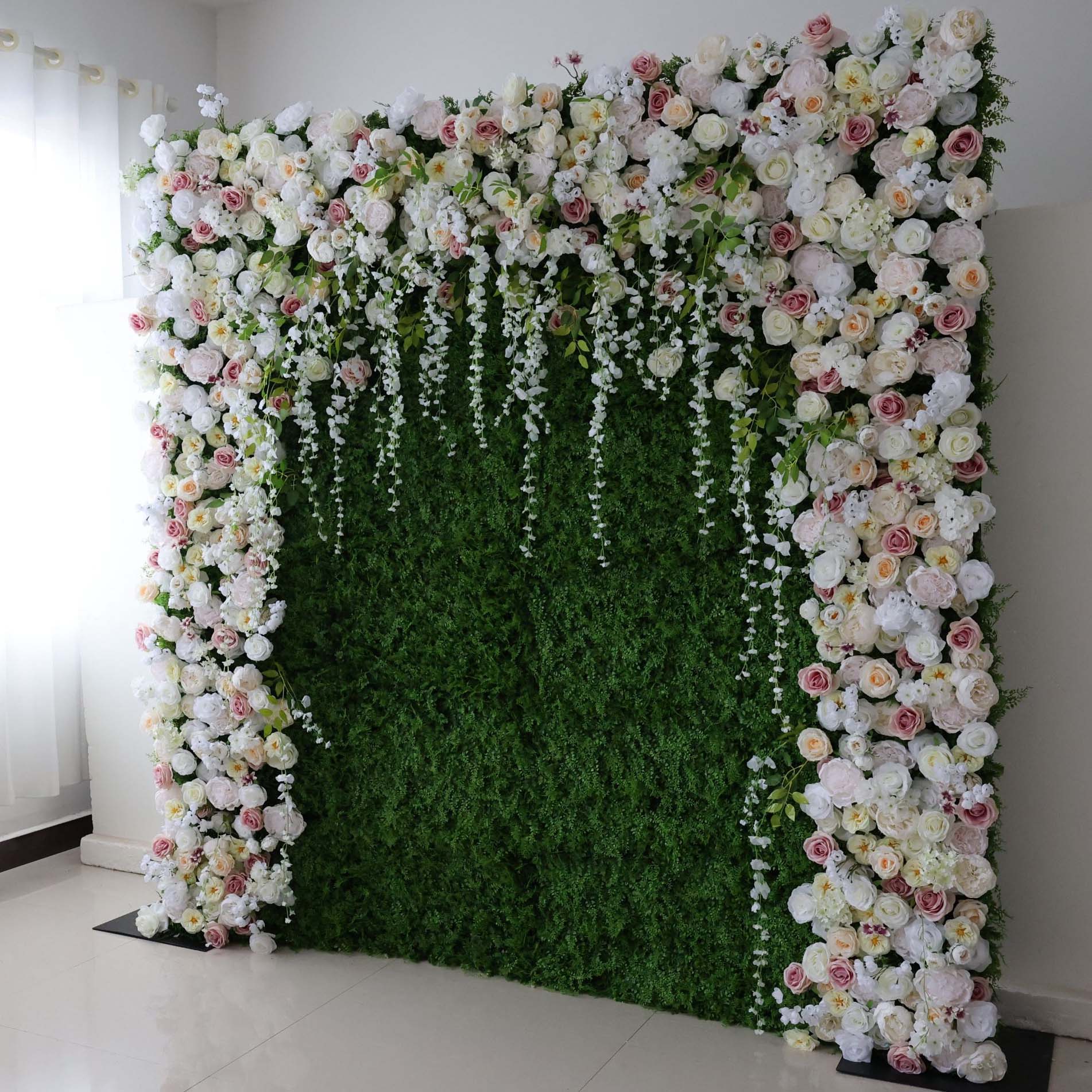 Valar Flowers Roll Up Fabric Artificial Flower Wall Wedding Backdrop, Floral Party Decor, Event Photography-VF-294