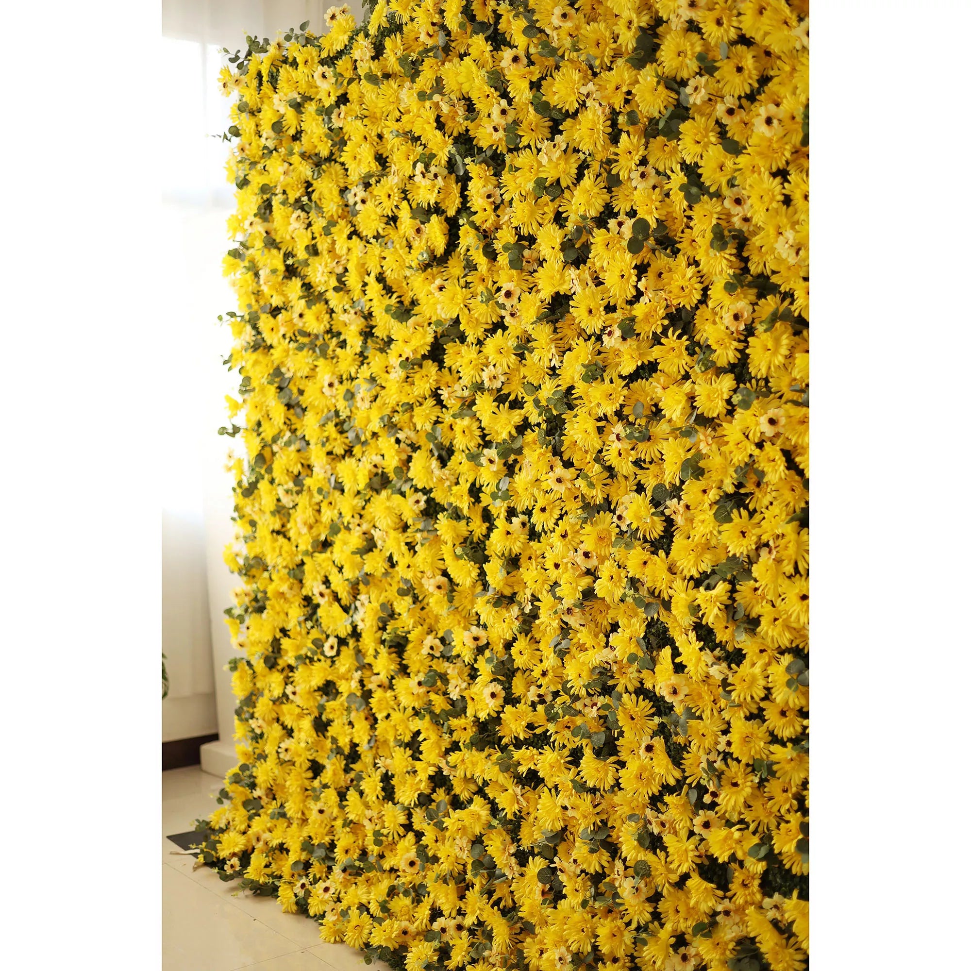 Valar fleurs retrousser tissu artificiel brûlé jaune Euryops Pectinatus fleur mur mariage toile de fond, Floral Party Decor, Photography-VF-069 de l&