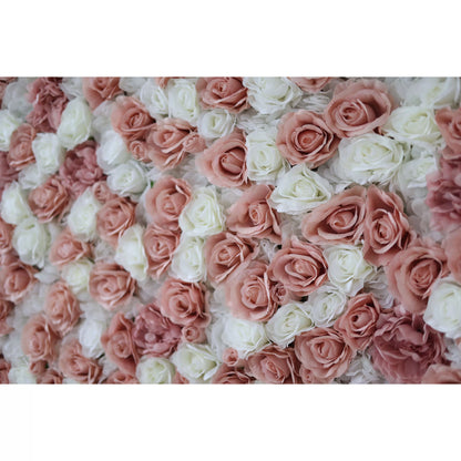 ValarFlowers Künstlicher Blumenwandhintergrund: Rosy Radiance - Ein zarter Tanz aus rosa und weißen Rosen-VF-277