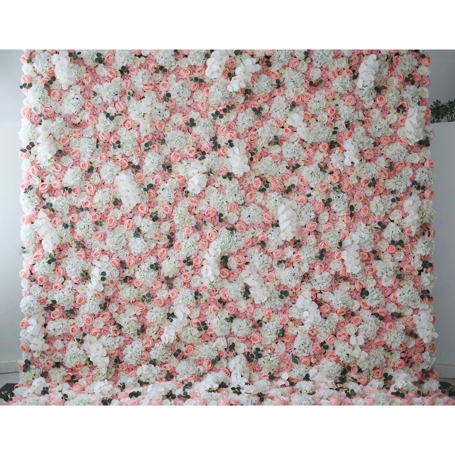 Valar Flowers Roll Up Fabric Artificial Petite Orchid and Brandy Rose with White Roses Flower Wall Wedding Backdrop, Floral Party Decor, Event Photography-VF-027