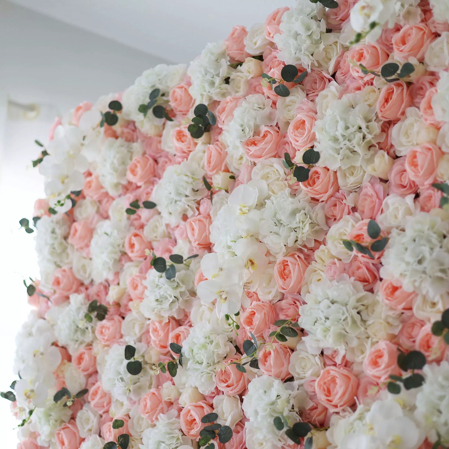 Valar Flowers Roll Up Fabric Artificial Petite Orchid and Brandy Rose with White Roses Flower Wall Wedding Backdrop, Floral Party Decor, Event Photography-VF-027