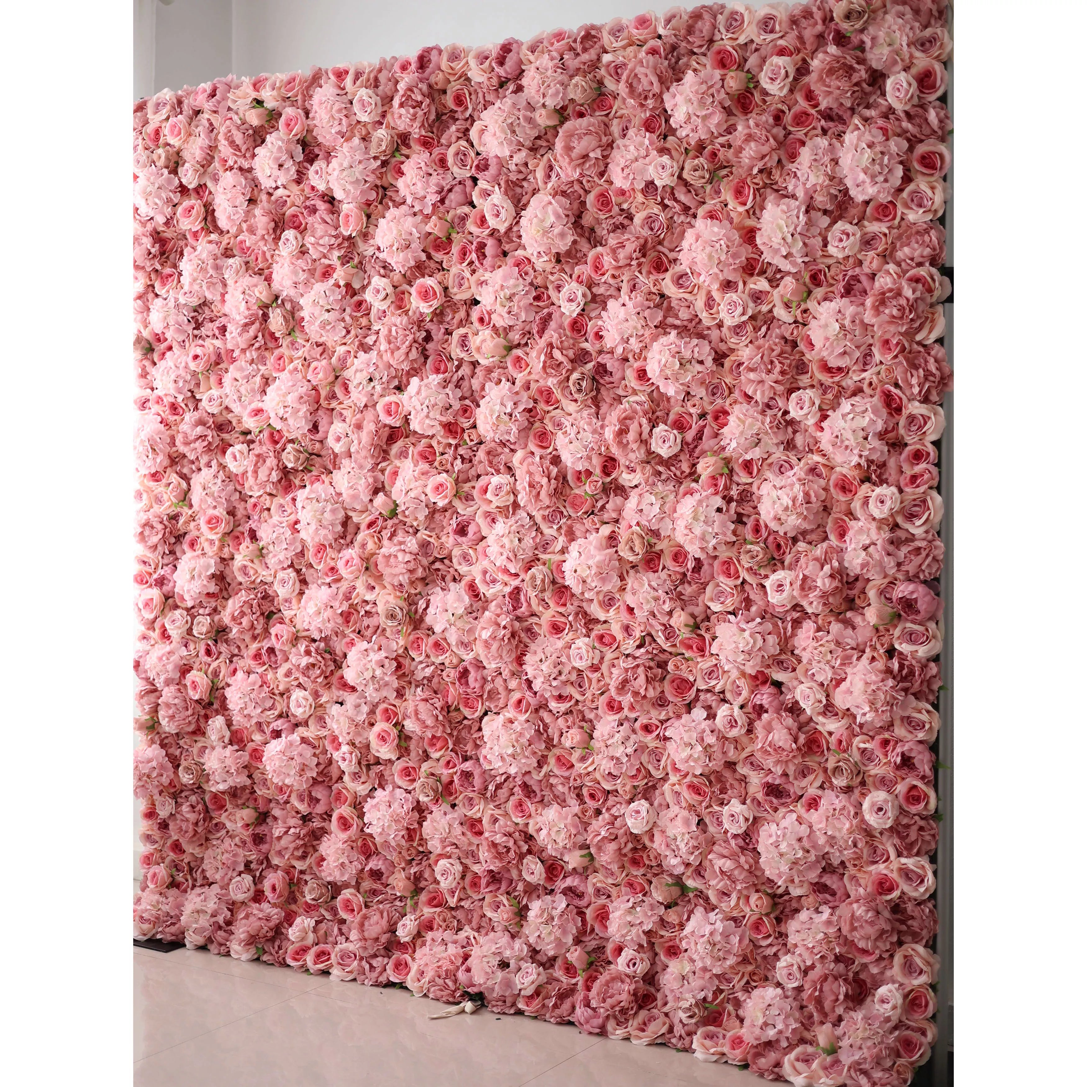 Valar Flowers Roll Up Fabric Artificial Brandy Pink Rose Flower Wall Wedding Backdrop, Floral Party Decor, Event Photography-VF-053