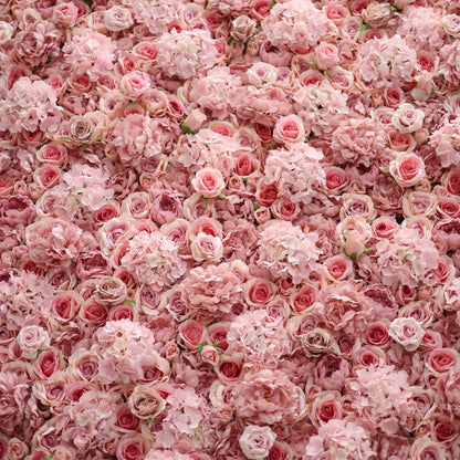 Valar Flowers Roll Up Fabric Artificial Brandy Pink Rose Flower Wall Wedding Backdrop, Floral Party Decor, Event Photography-VF-053