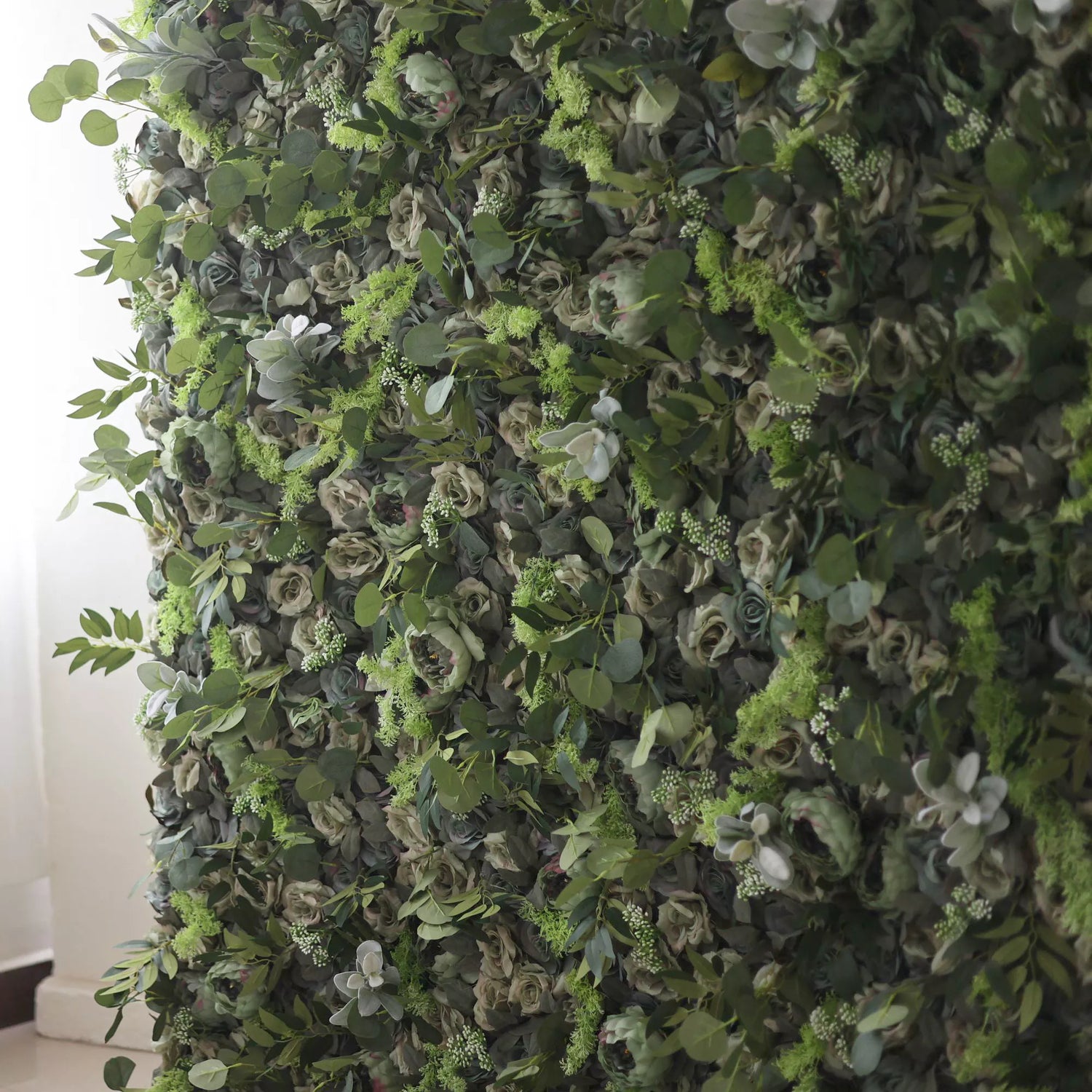 Valar Flowers Presents: Enchanted Forest – A Dense Mélange of Varied Greenery with Subtle White Accents – An Ideal Green Wall for Eco-Conscious Celebrations, Botanical Themes &amp; Naturalistic Interior Designs-VF-222-3