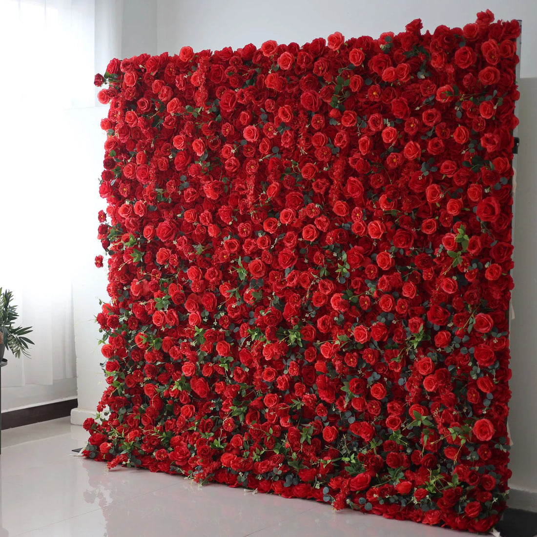 ValarFlowers Backdrop: A mesmerizing sea of blooming red roses radiating love and passion. Perfect for romantic and special occasions.