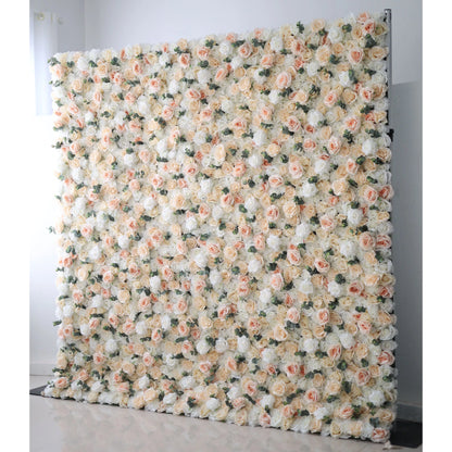 Valar Flowers Roll Up Fabric Artificial Flower White and Rose Fog Wall Wedding Backdrop, Floral Party Decor, Event Photography-VF-009