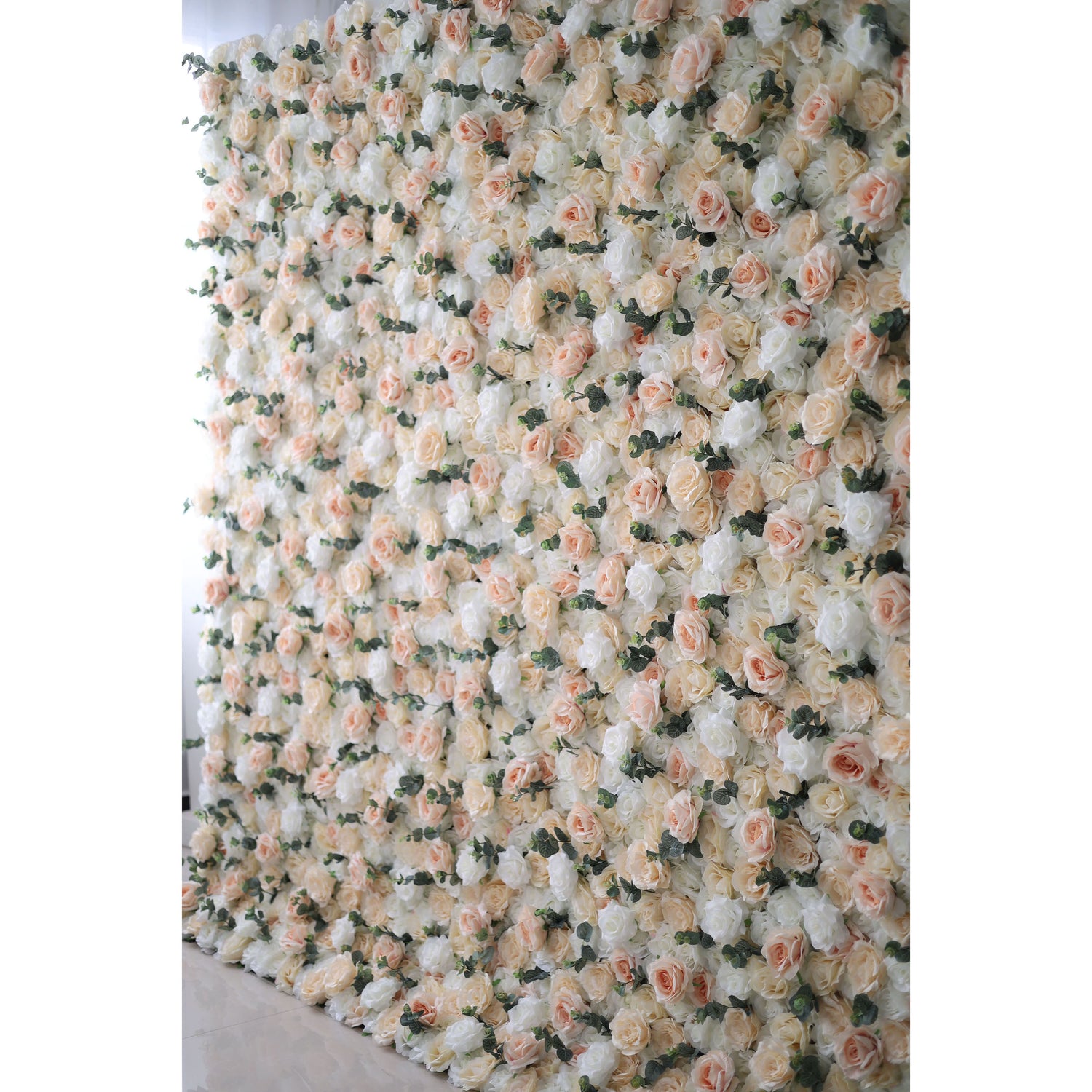 Valar Flowers Roll Up Fabric Artificial Flower White and Rose Fog Wall Wedding Backdrop, Floral Party Decor, Event Photography-VF-009