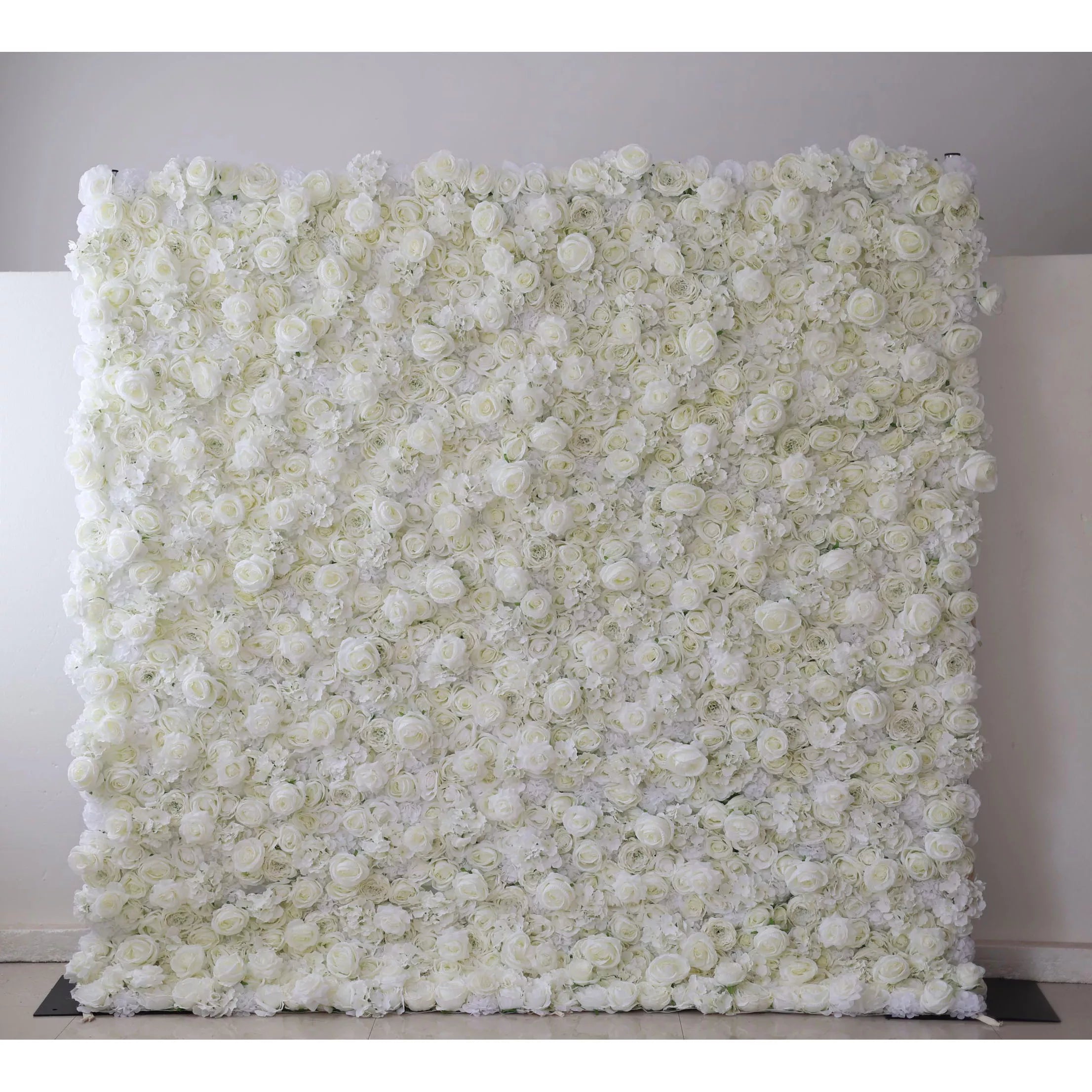 Valar Flowers Roll Up Fabric Artificial White Flower Wall Wedding Backdrop, Floral Party Decor, Event Photography-VF-051