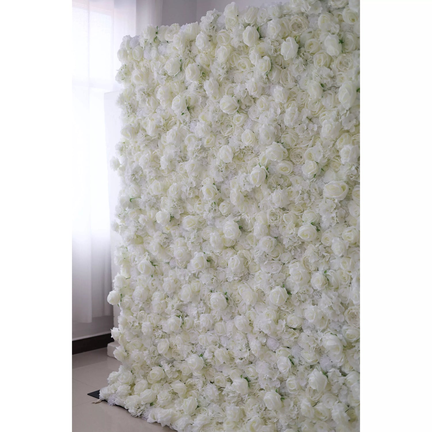 Valar Flowers Roll Up Fabric Artificial White Flower Wall Wedding Backdrop, Floral Party Decor, Event Photography-VF-051