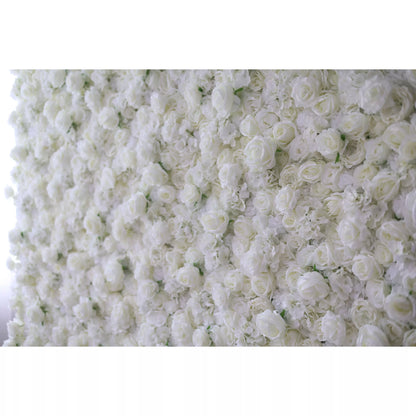 Valar Flowers Roll Up Fabric Artificial White Flower Wall Wedding Backdrop, Floral Party Decor, Event Photography-VF-051