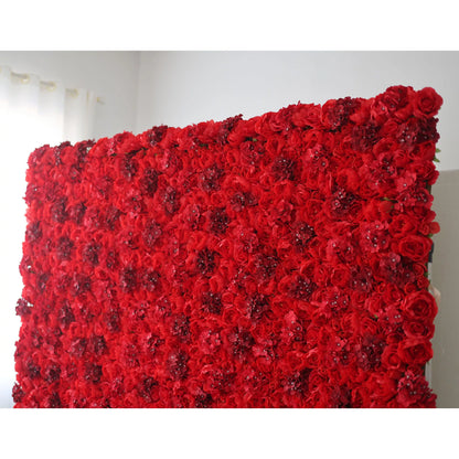 Valar Flowers Roll Up Fabric Artificial Red Flower Wall Wedding Backdrop, Floral Party Decor, Event Photography-VF-021-3