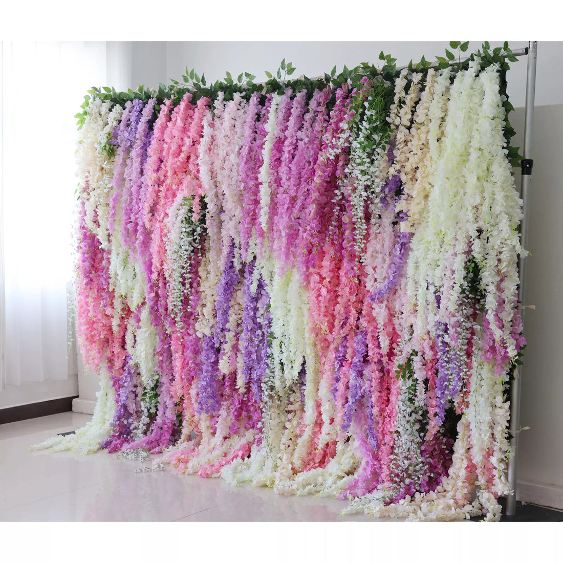 Toile de fond murale florale artificielle ValarFlowers: Wisteria en cascade au pays des merveilles-une symphonie de Pastels-VF-278