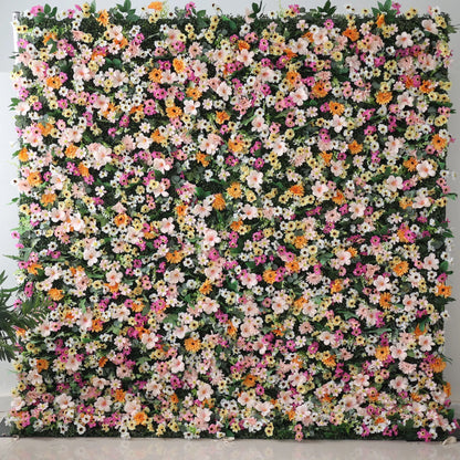 Valar Flowers Roll Up Fabric Artificial Brown Mixed Pink and Fawn Double Colonial White and Green Leaves Floral Wall Wedding Backdrop, Floral Party Decor, Event Photography-VF-074