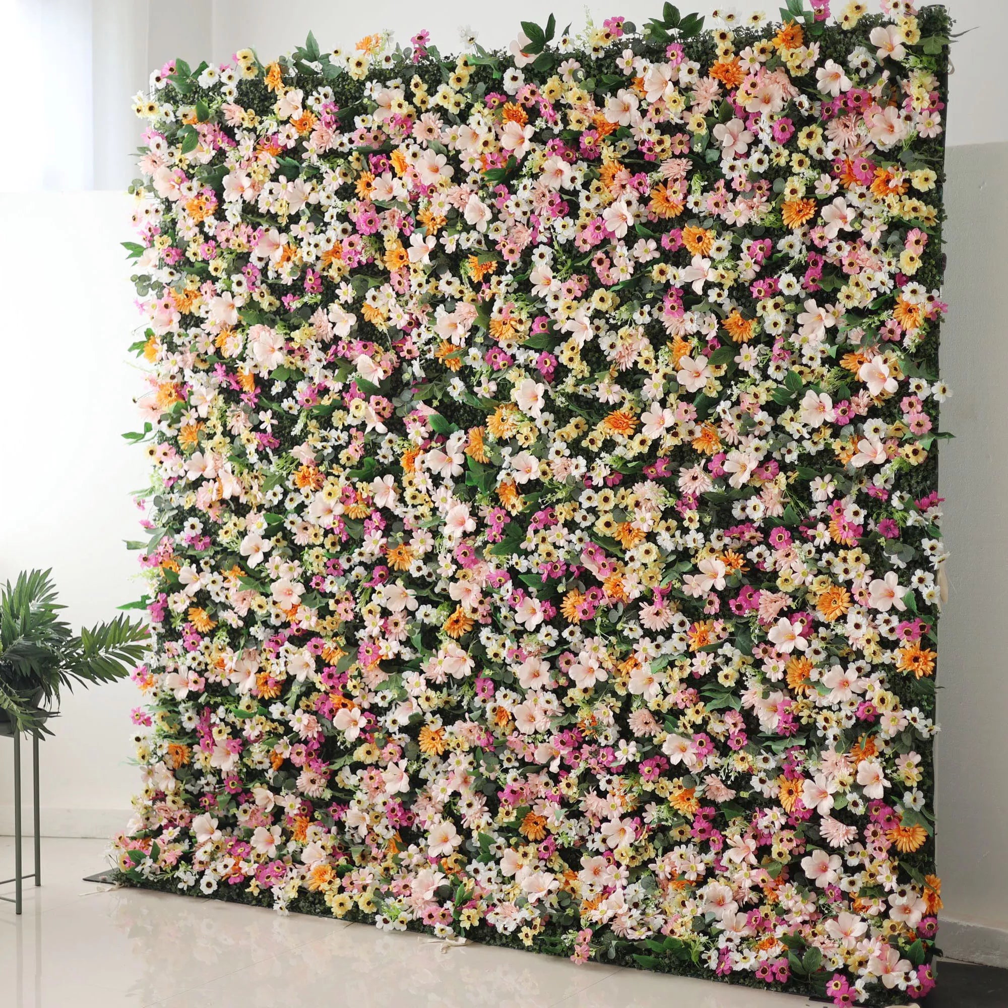 Valar Flowers Roll Up Fabric Artificial Brown Mixed Pink and Fawn Double Colonial White and Green Leaves Floral Wall Wedding Backdrop, Floral Party Decor, Event Photography-VF-074