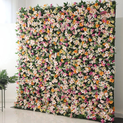 Valar Flowers Roll Up Fabric Artificial Brown Mixed Pink and Fawn Double Colonial White and Green Leaves Floral Wall Wedding Backdrop, Floral Party Decor, Event Photography-VF-074