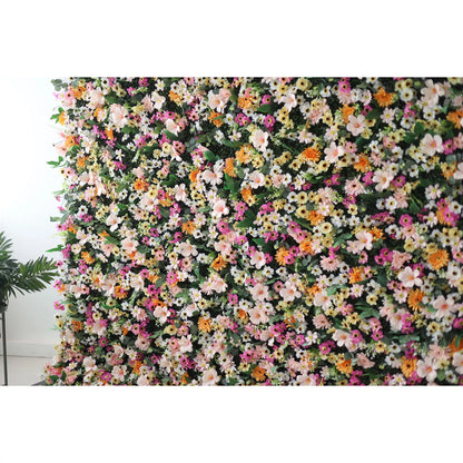 Valar Flores Roll Up Tecido Artificial Brown Misto Rosa e Fawn Duplo Colonial Branco e Verde Folhas Floral Parede Wedding Backdrop, Decoração Floral Festa, Fotografia Evento-VF-074