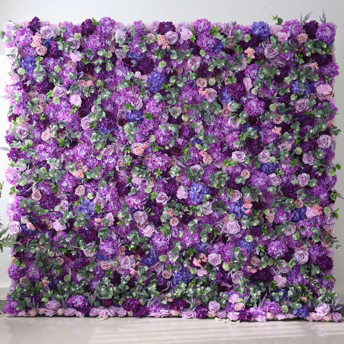 Valar Flowers Roll Up Fabric Artificial Purple Flower Wall Wedding Backdrop, Floral Party Decor, Event Photography-VF-192