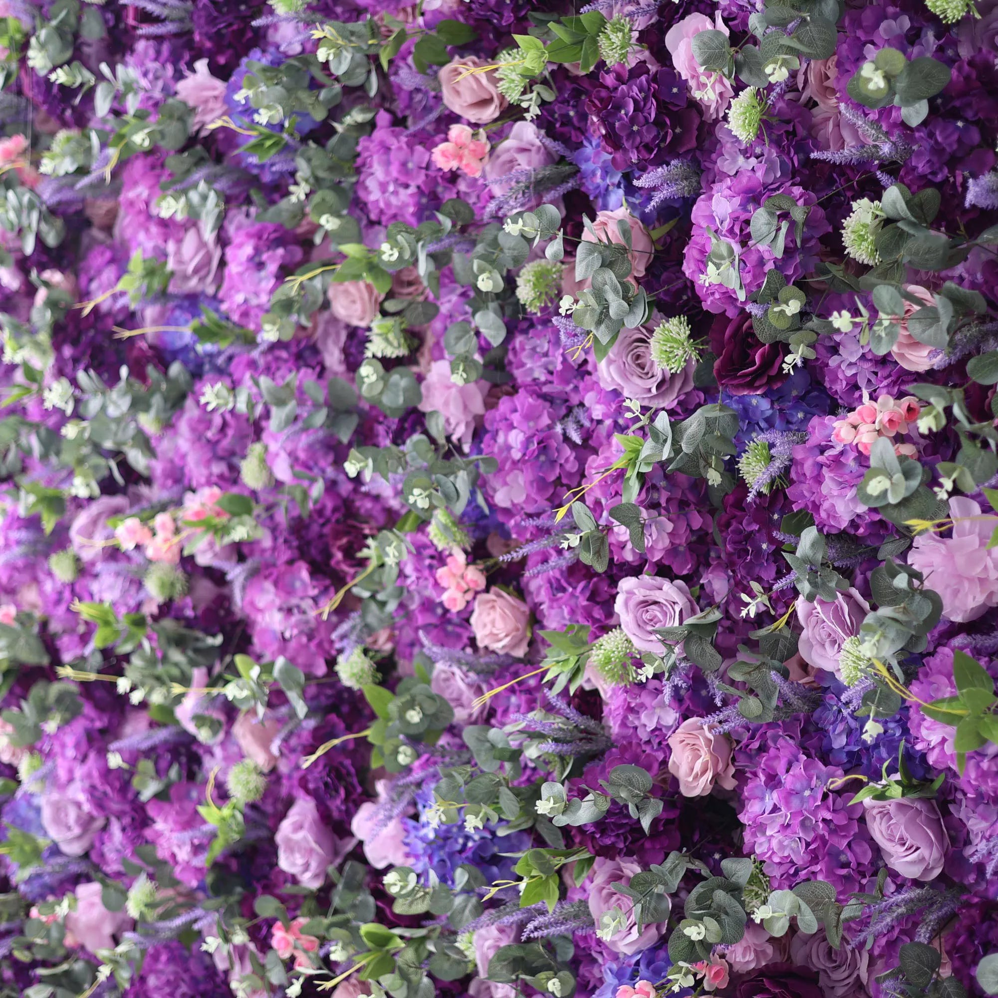 Valar Flowers Roll Up Fabric Artificial Purple Flower Wall Wedding Backdrop, Floral Party Decor, Event Photography-VF-192