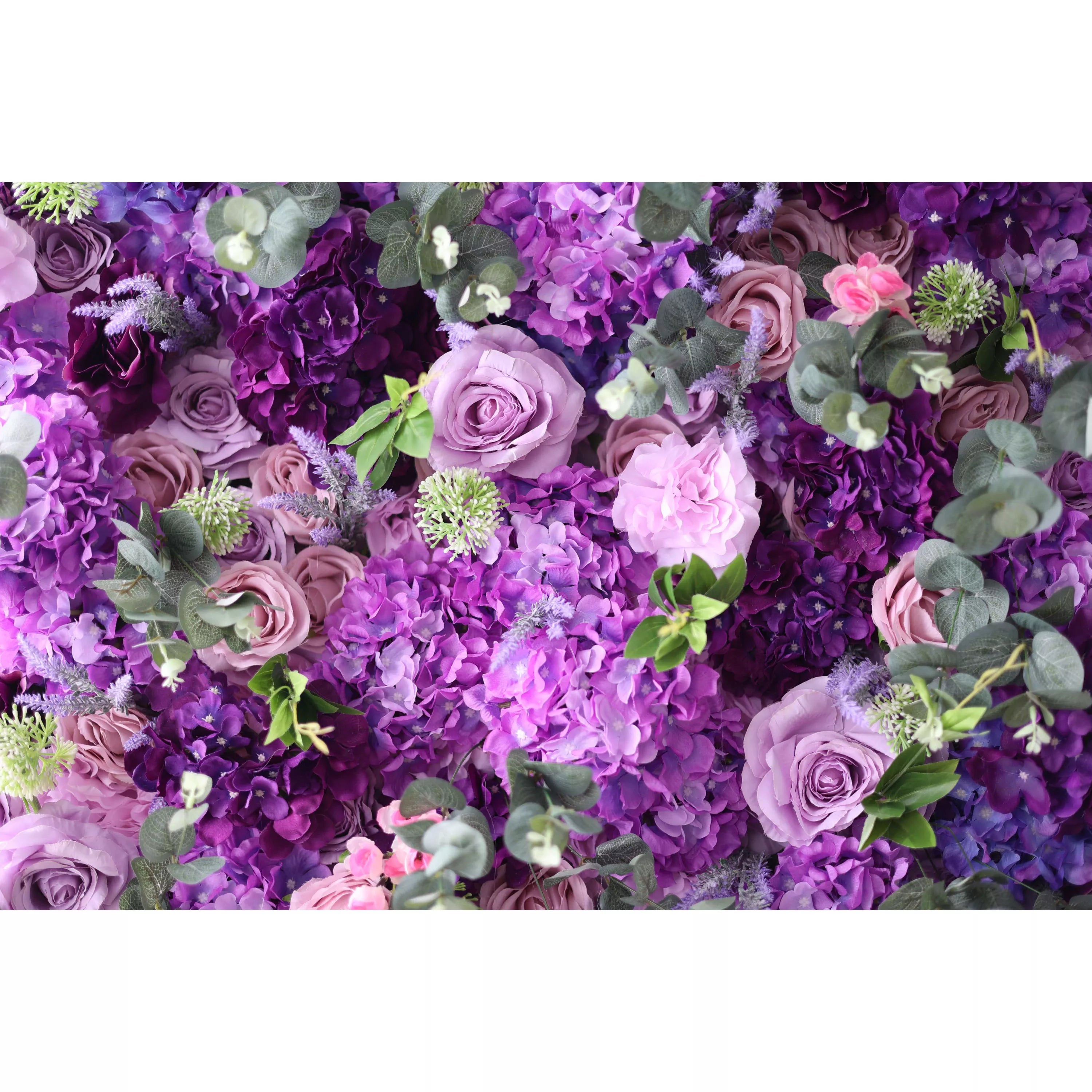 Valar Flowers Roll Up Fabric Artificial Purple Flower Wall Wedding Backdrop, Floral Party Decor, Event Photography-VF-192