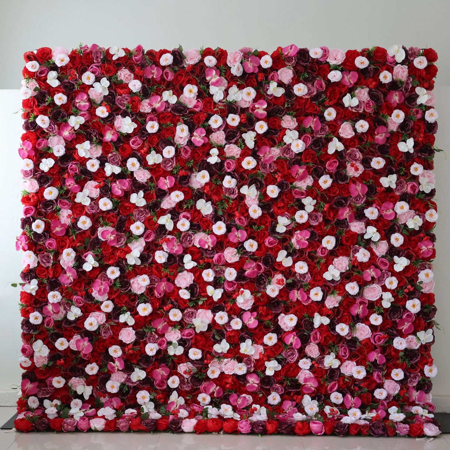 ValarFlowers Artificial Floral Wall Backdrop: Blooming Symphony: A Medley of Passion and Purity-VF-282