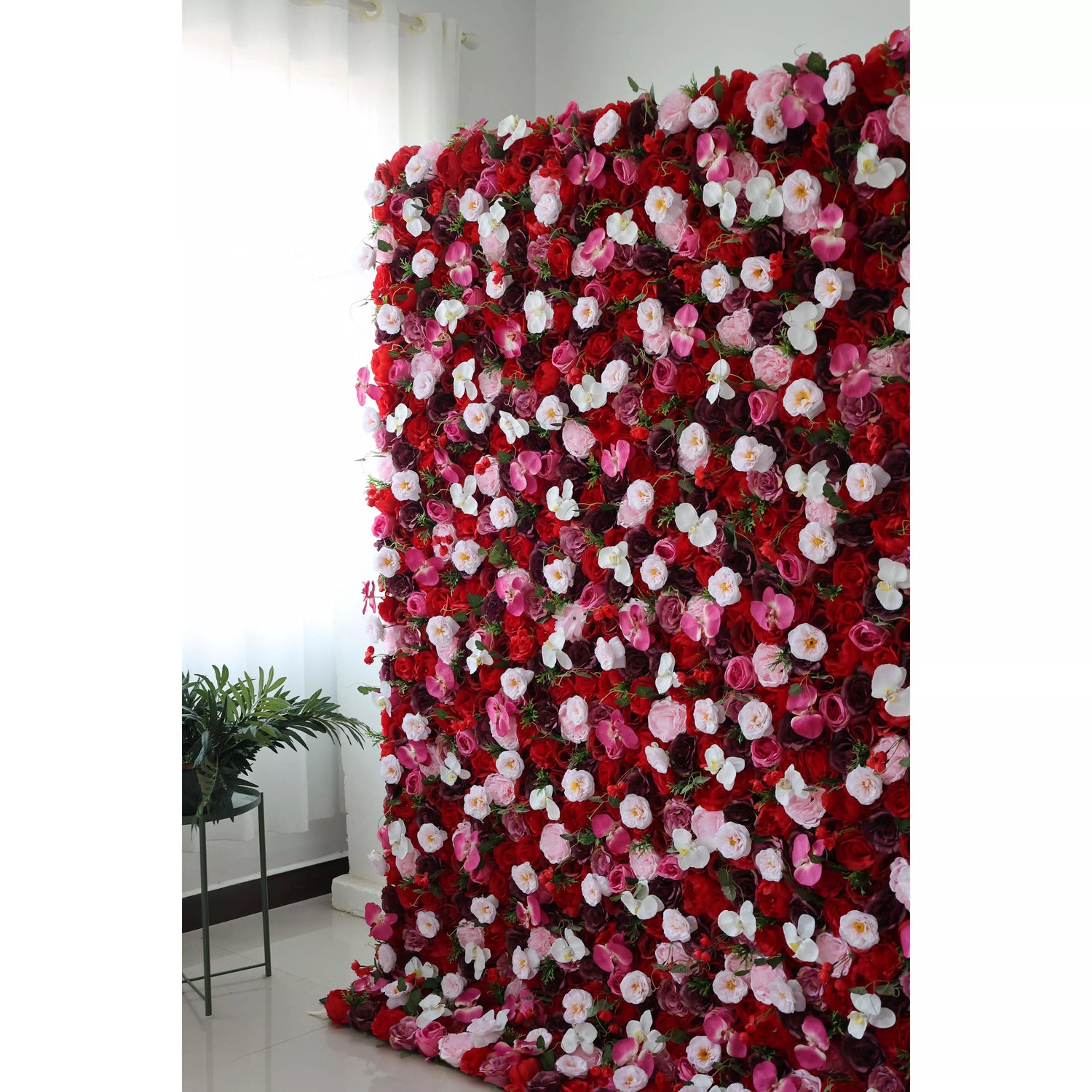 ValarFlowers Artificial Floral Wall Backdrop: Blooming Symphony: A Medley of Passion and Purity-VF-282