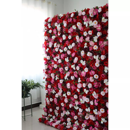 ValarFlowers Artificial Floral Wall Backdrop: Blooming Symphony: A Medley of Passion and Purity-VF-282