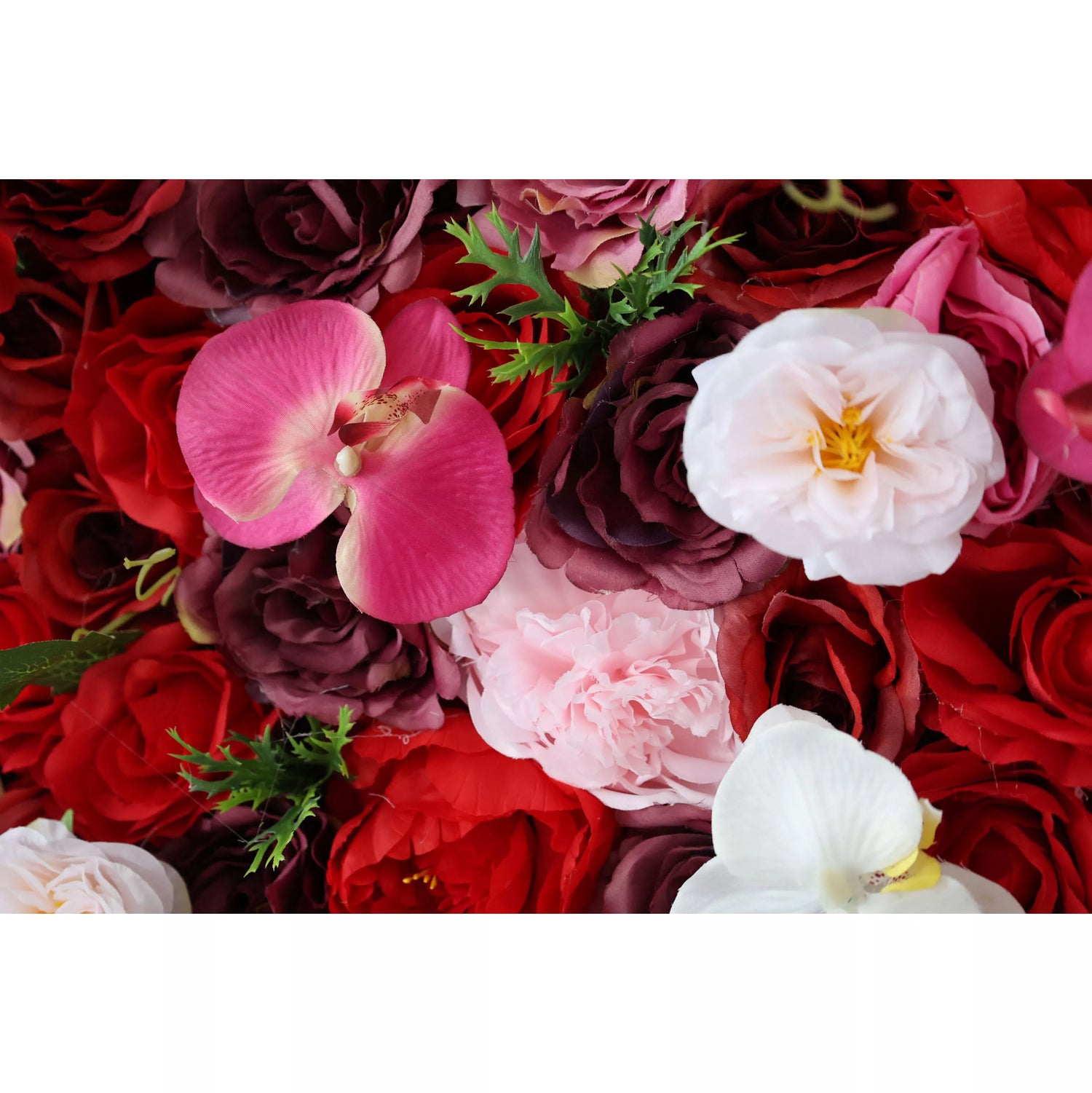 ValarFlowers Artificial Floral Wall Backdrop: Blooming Symphony: A Medley of Passion and Purity-VF-282