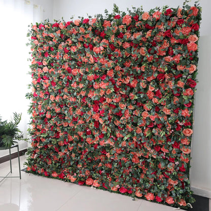 Valar Flowers Roll Up Fabric Artificial Persian Plum and Light Carmine Pink Flower and Ironside Grey Green Leaves Wall Wedding Backdrop, Floral Party Decor, Event Photography-VF-070