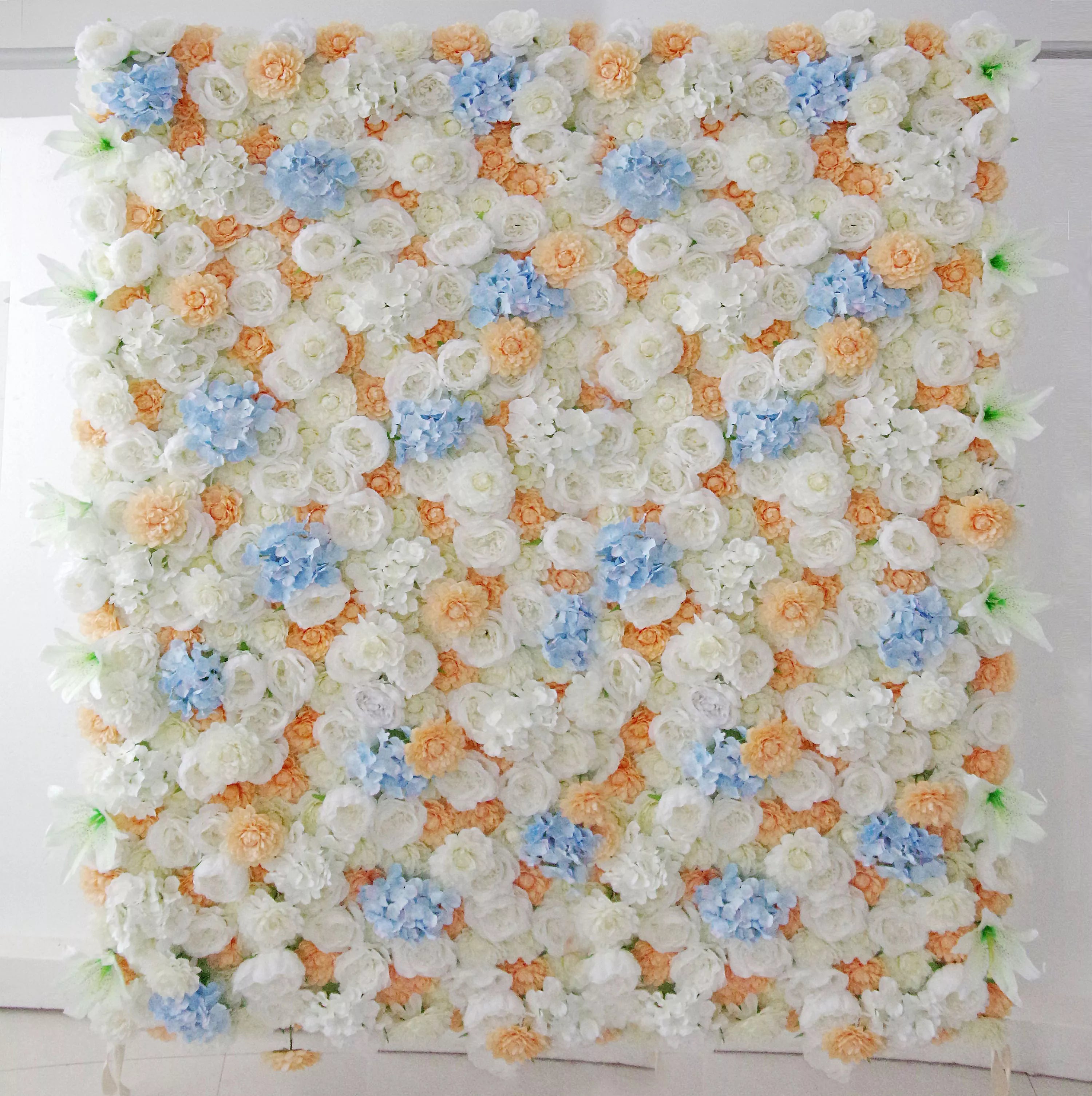 Valar Flores Enrollar Tela Artificial Naranja Mixta Blanco Y Azul Bebé Floral Pared Floral Fondo De Boda, Decoración Floral De Fiesta, Fotografía De Eventos-VF-096