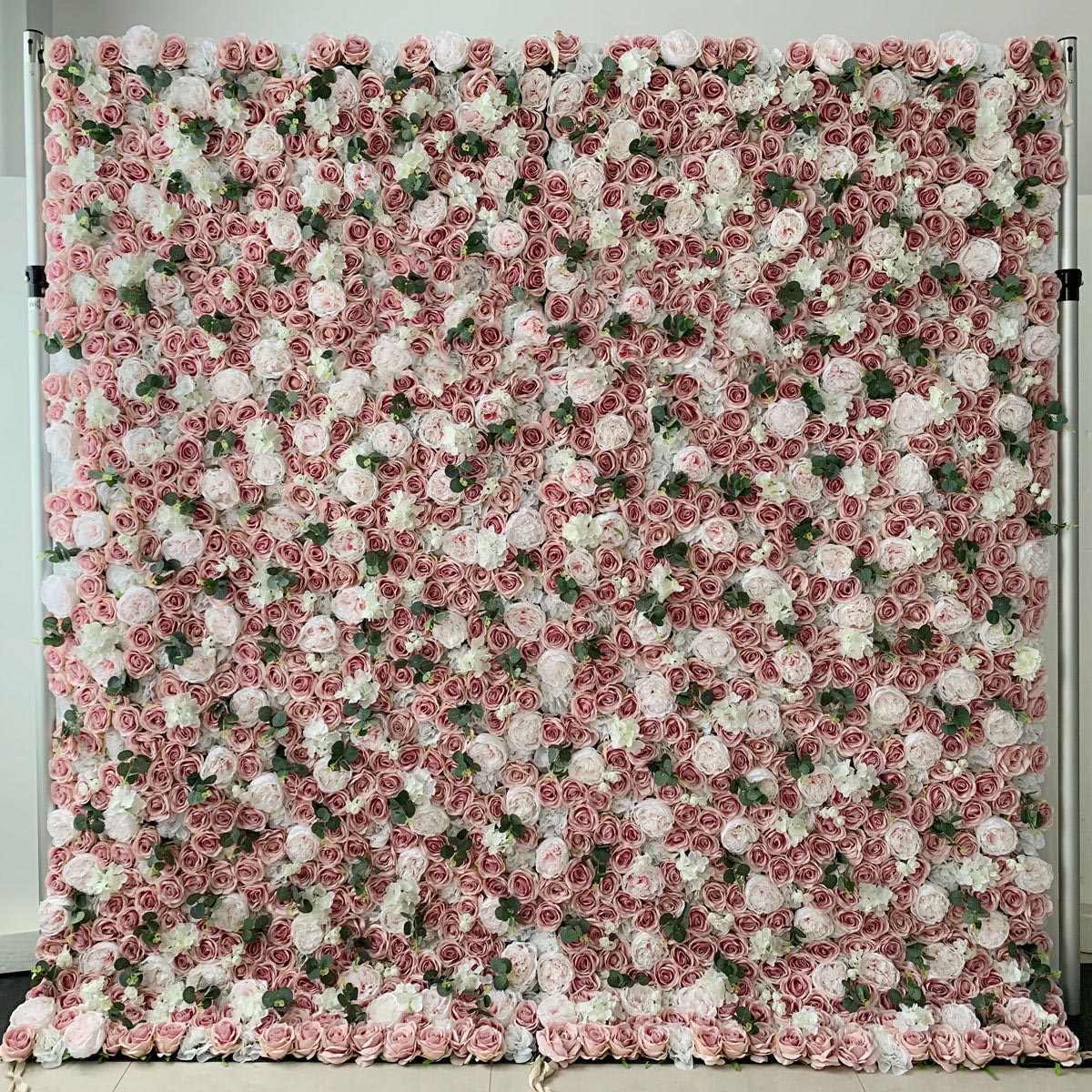 Elegant Roll Up Fabric Flower Wall with 3D Magenta &amp; Pink Artificial Flowers - Ideal for Forest-themed Weddings, Events, and Home Decor-VF-158