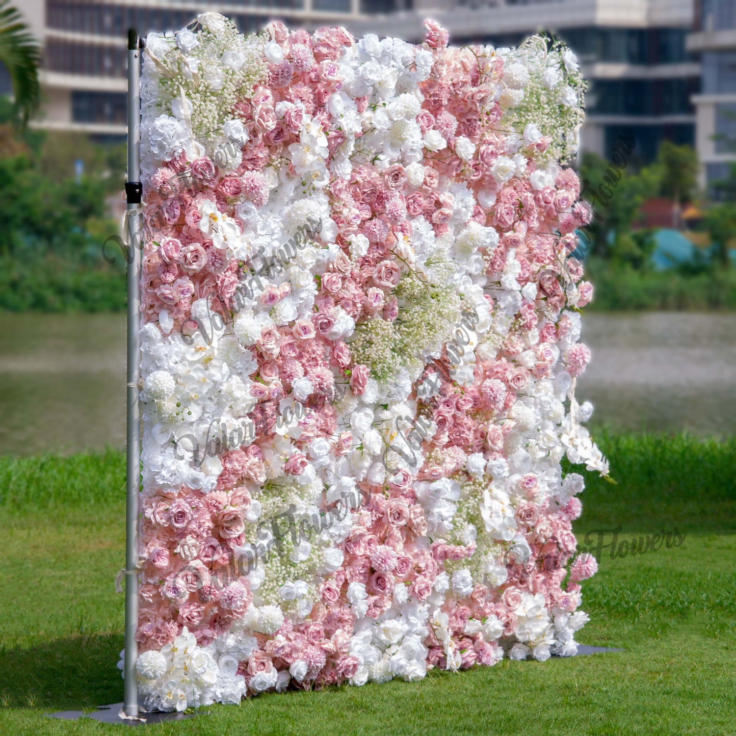 Romantic Floral Backdrop - Blush Nude and White Artificial Flower Wall for Weddings, Events, and Special Occasions-VF-418