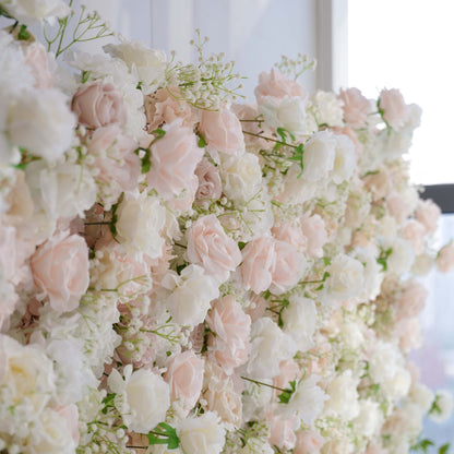 Luxurious Floral Backdrop - Elegant White, Blush, and Nude Artificial Flower Wall for Weddings, Events, and Special Occasions-VF-374-1