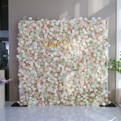 Luxurious Floral Backdrop - Elegant White, Blush, and Nude Artificial Flower Wall for Weddings, Events, and Special Occasions-VF-374-1