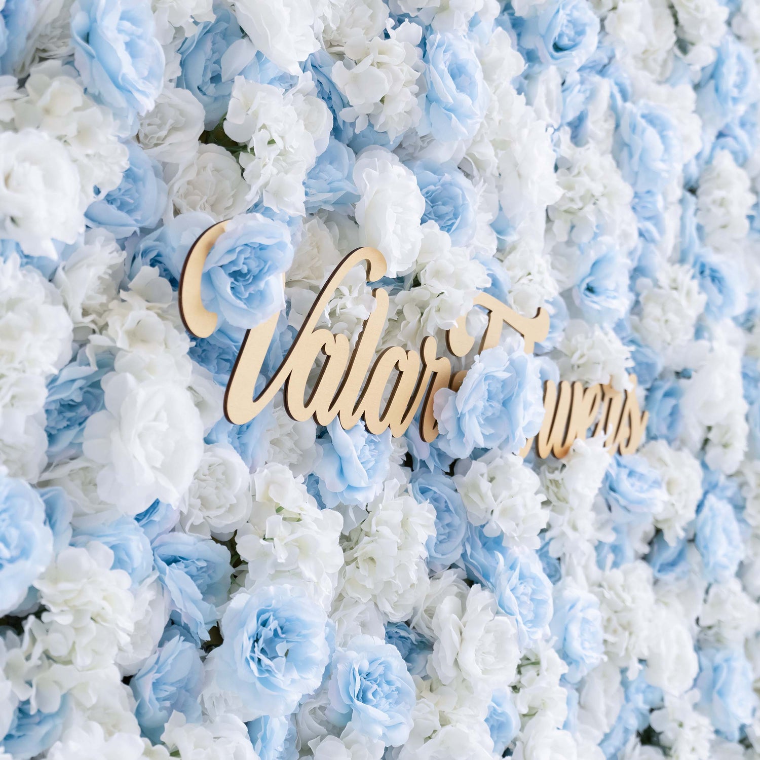 Valar Flowers Roll Up Fabric Artificial Flower Baby Blue and White Wall Wedding Backdrop, Floral Party Decor, Event Photography-VF-025