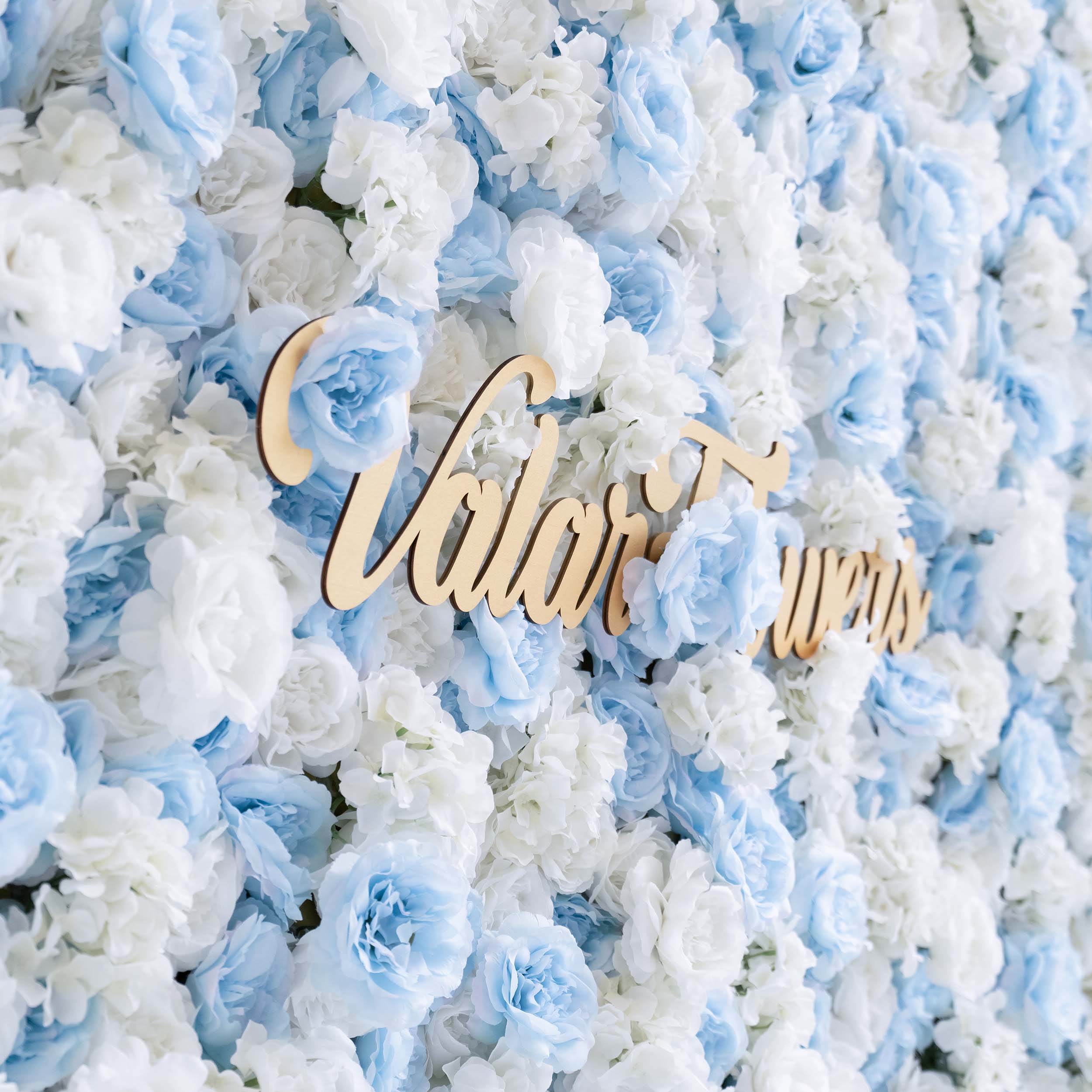 Valar Flowers Roll Up Fabric Artificial Flower Baby Blue and White Wall Wedding Backdrop, Floral Party Decor, Event Photography-VF-025