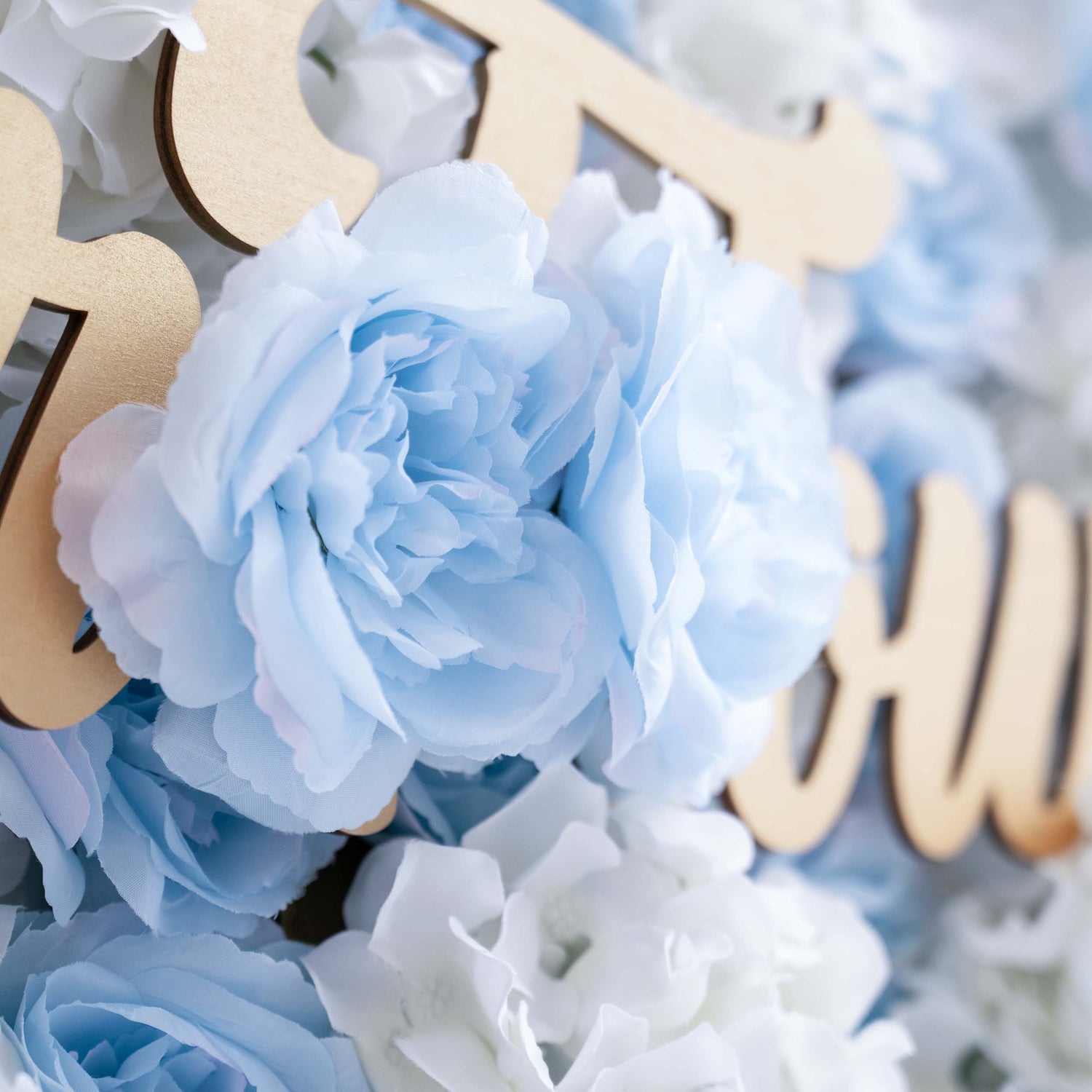 Valar flores roll up Telas flor artificial bebé azul y blanco pared de la boda telón fondo, decoración del partido floral, evento Photography-VF-025