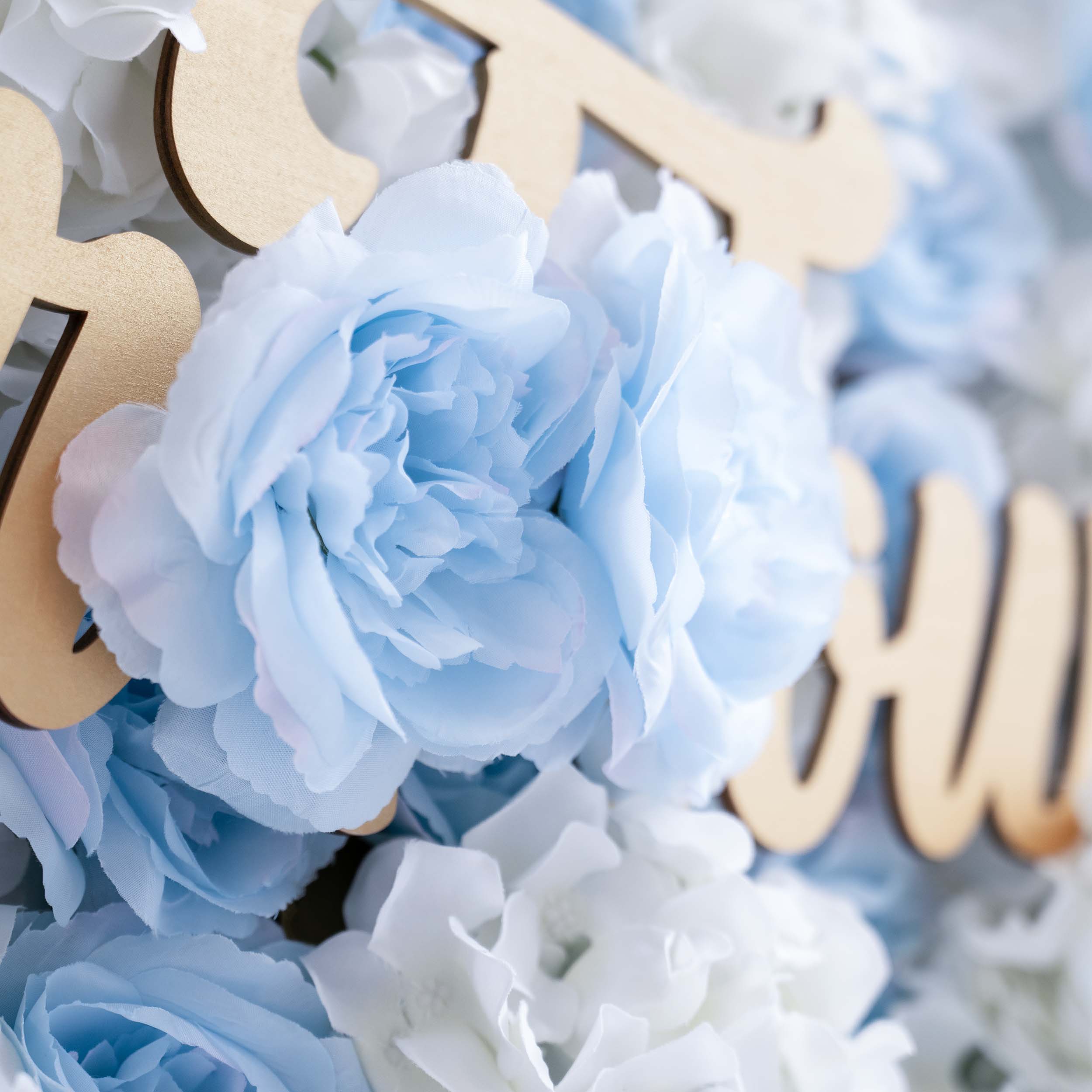 Valar Flowers Roll Up Fabric Artificial Flower Baby Blue and White Wall Wedding Backdrop, Floral Party Decor, Event Photography-VF-025