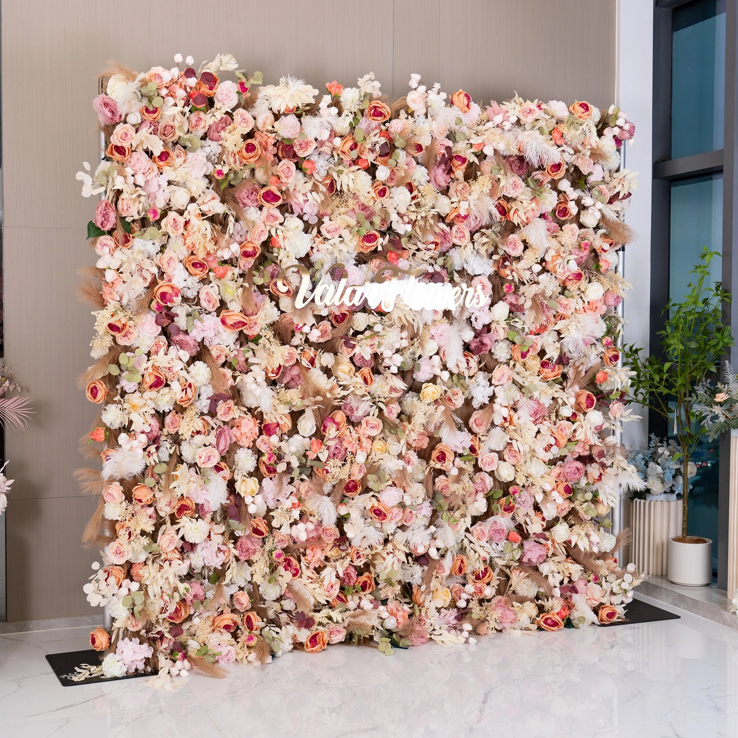 Valar Flowers Roll Up Fabric Artificial Flower Wall Wedding Backdrop, Floral Party Decor, Event Photography-VF-327