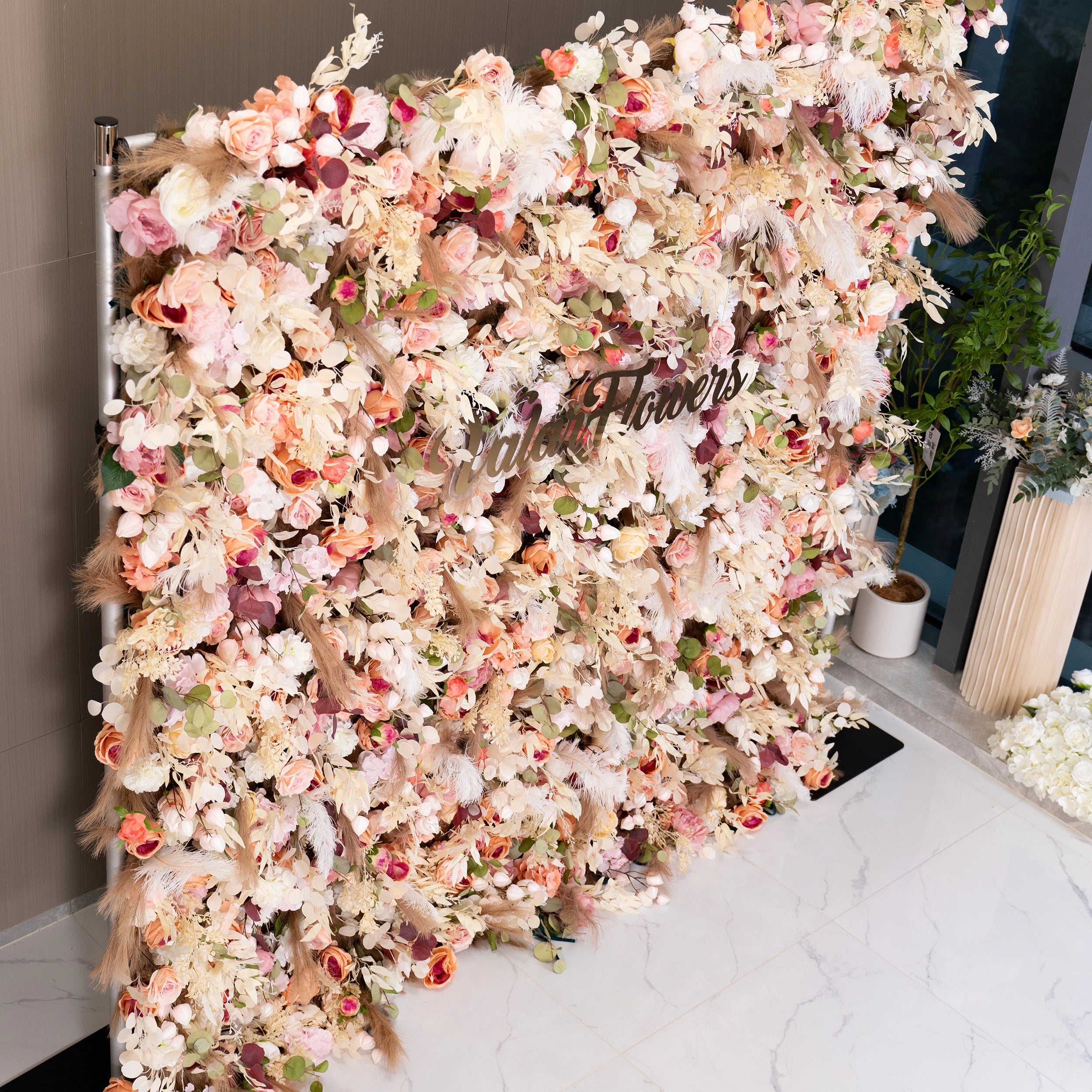 Valar Flowers Roll Up Fabric Artificial Flower Wall Wedding Backdrop, Floral Party Decor, Event Photography-VF-327