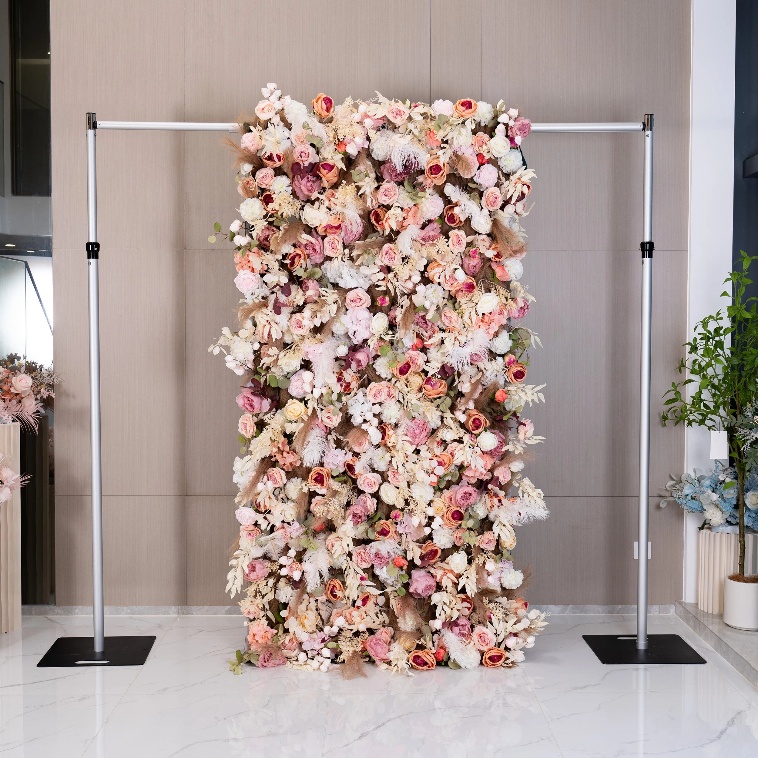 Valar Flowers Roll Up Fabric Artificial Flower Wall Wedding Backdrop, Floral Party Decor, Event Photography-VF-327