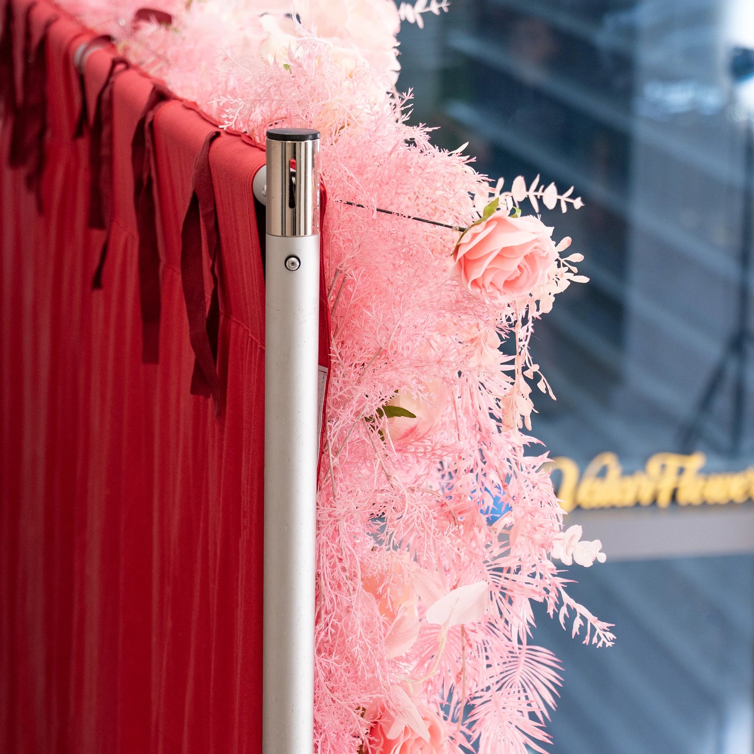 Blushing Pink Blossom Wall with Frosted Fern Accents: Romance Meets Whimsy for Sophisticated Celebrations-VF-202-3